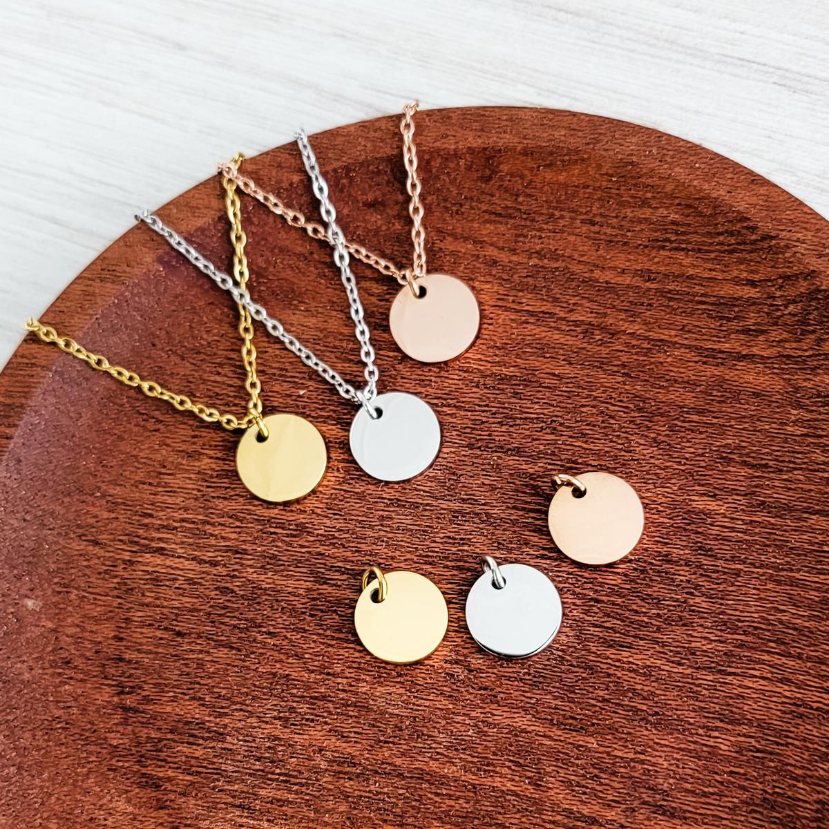 10mm Disc Necklace (Silver, Gold, or Rose Gold) and Optional Extra Discs, Metal Blank #133
