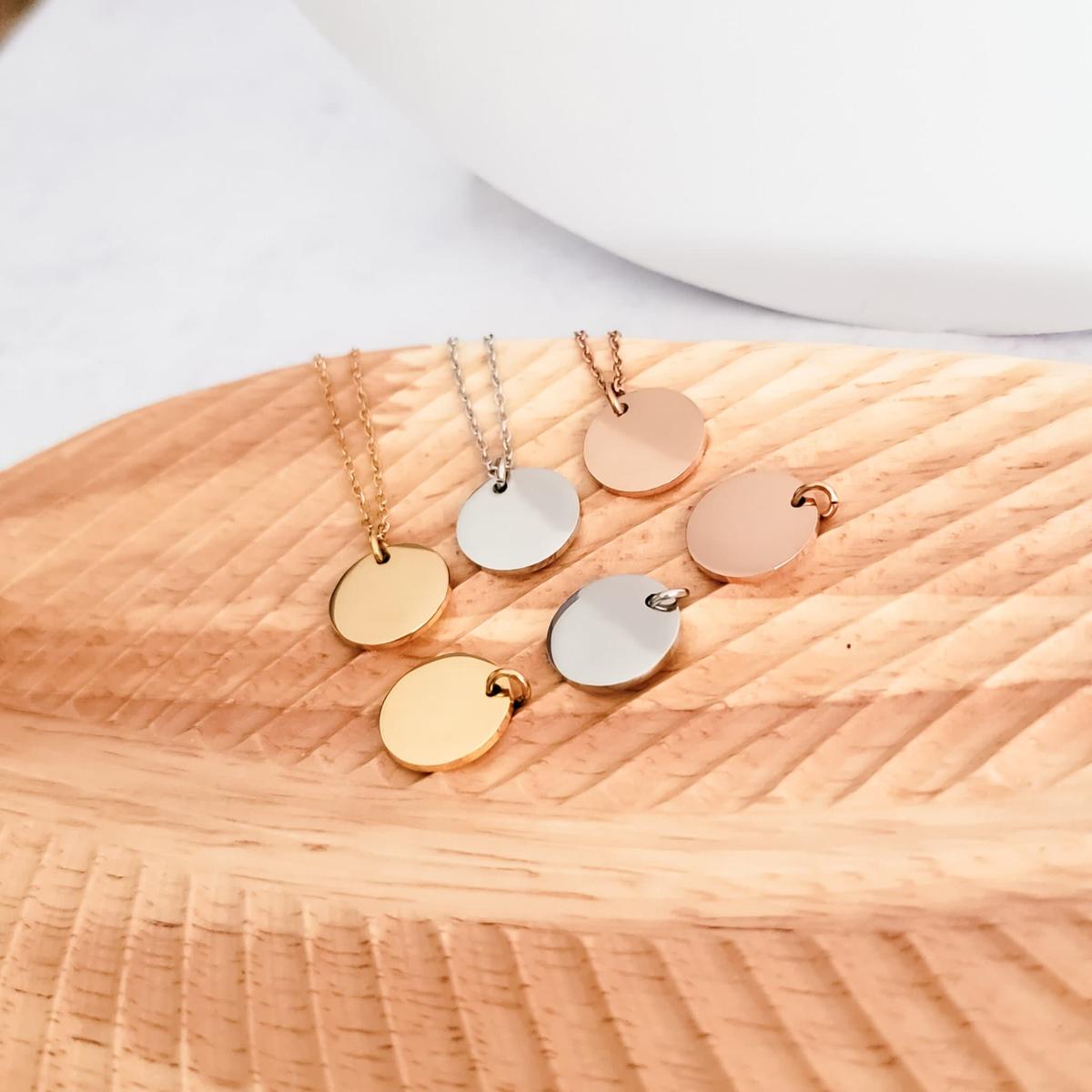 15mm Disc Necklace (Silver, Gold, or Rose Gold) and Optional Extra Discs, 1 Total, Metal Blank #44
