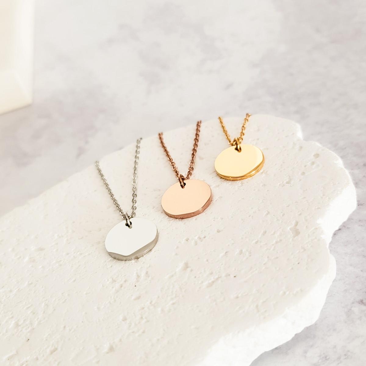 15mm Disc Necklace (Silver, Gold, or Rose Gold) and Optional Extra Discs, 1 Total, Metal Blank #44