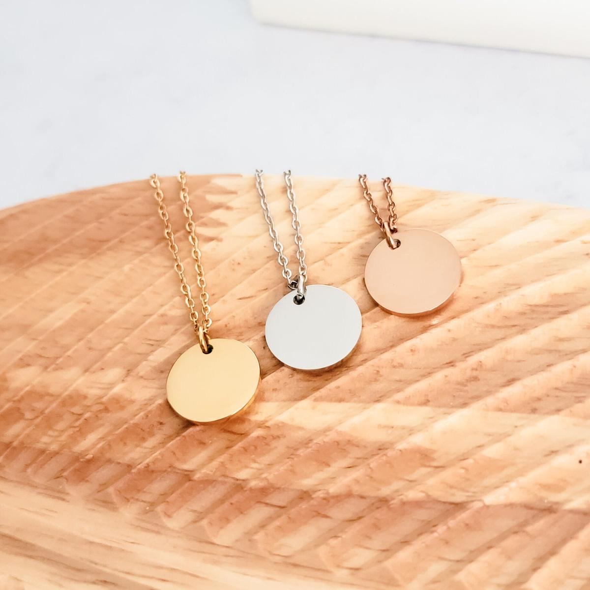 15mm Disc Necklace (Silver, Gold, or Rose Gold) and Optional Extra Discs, 1 Total, Metal Blank #44