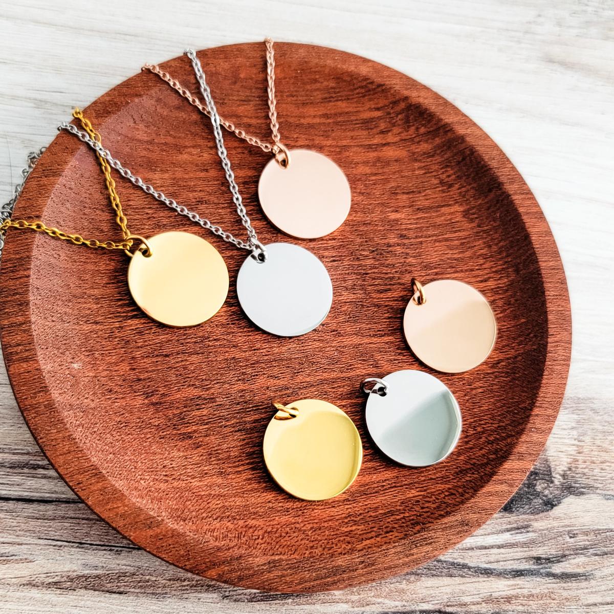 20mm Disc Necklace (Silver, Gold, or Rose Gold) and Optional Extra Discs, Metal Blank #134
