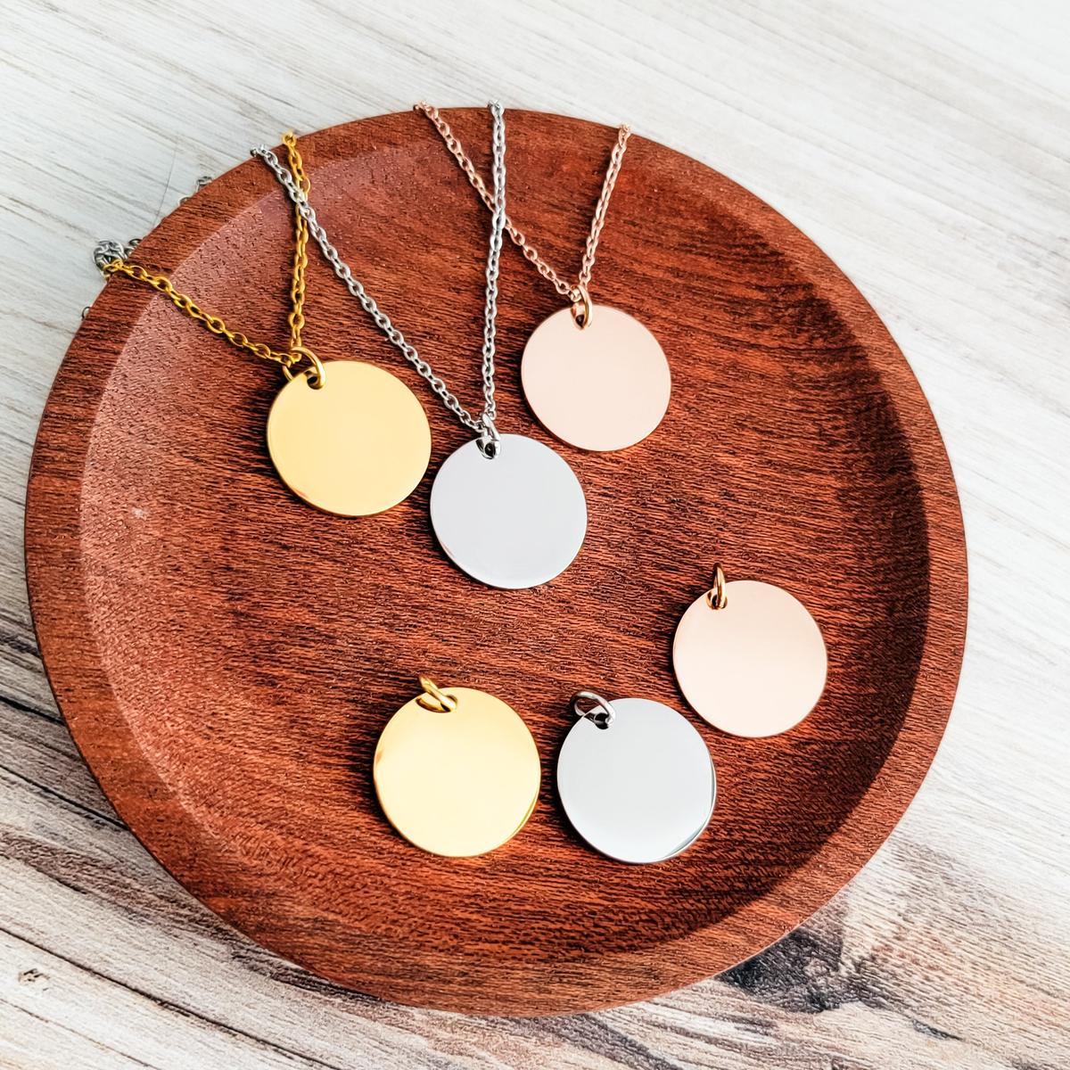 20mm Disc Necklace (Silver, Gold, or Rose Gold) and Optional Extra Discs, Metal Blank #134