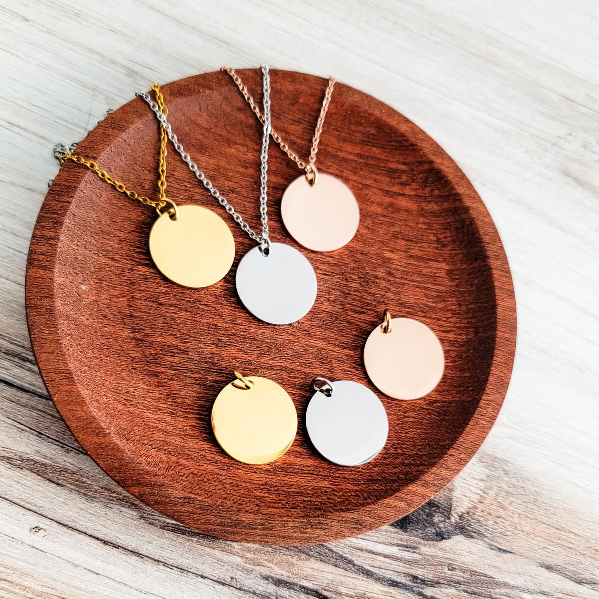 25mm Disc Necklace (Silver, Gold, or Rose Gold) and Optional Extra Discs, Metal Blank #135