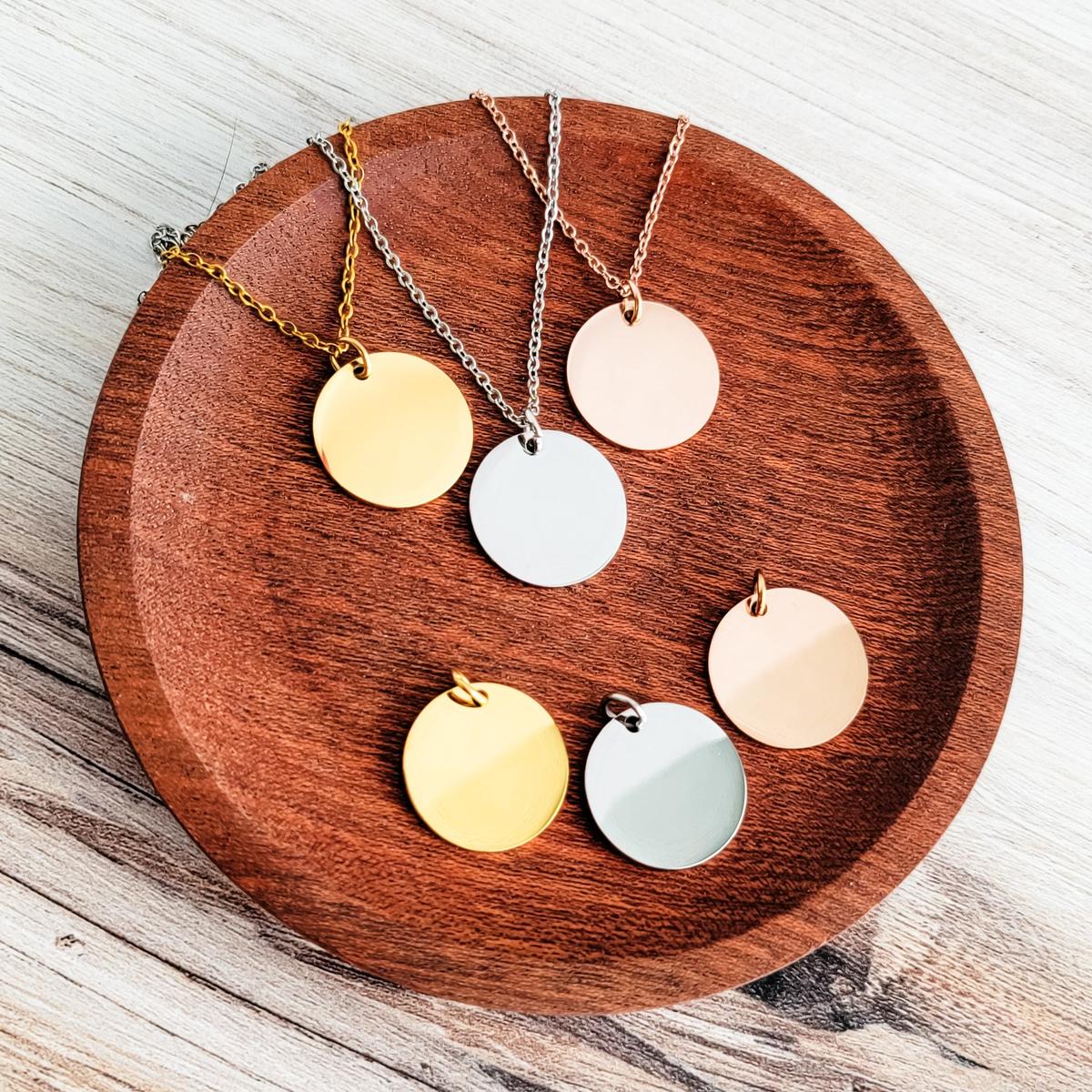 25mm Disc Necklace (Silver, Gold, or Rose Gold) and Optional Extra Discs, Metal Blank #135