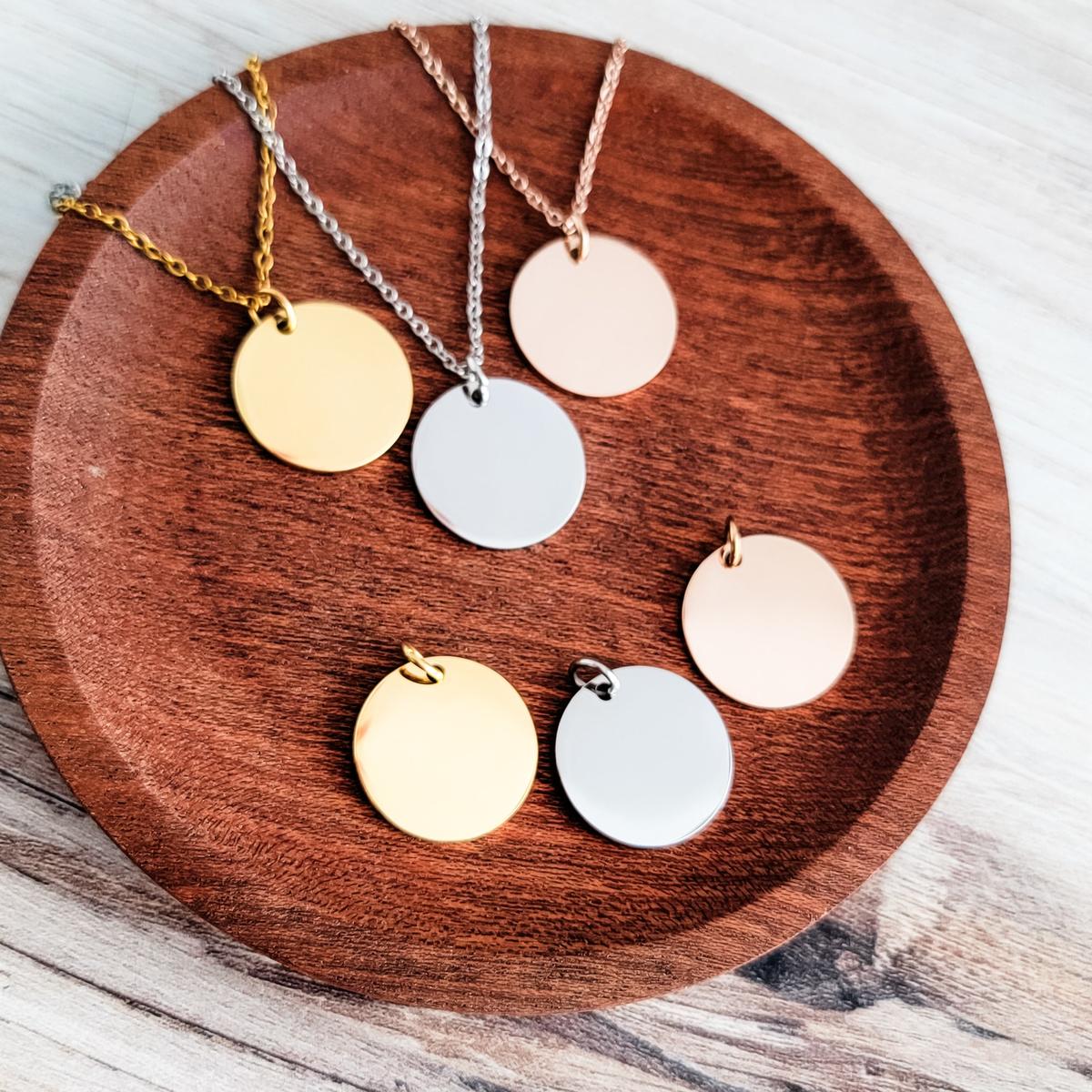 25mm Disc Necklace (Silver, Gold, or Rose Gold) and Optional Extra Discs, Metal Blank #135