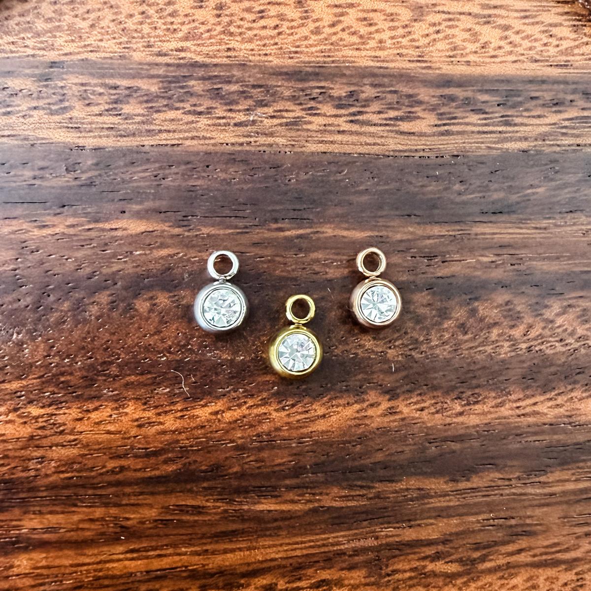 6mm Cubic Zirconia Round Birthstone Charms, 5 Pieces Total, Birthstone #1