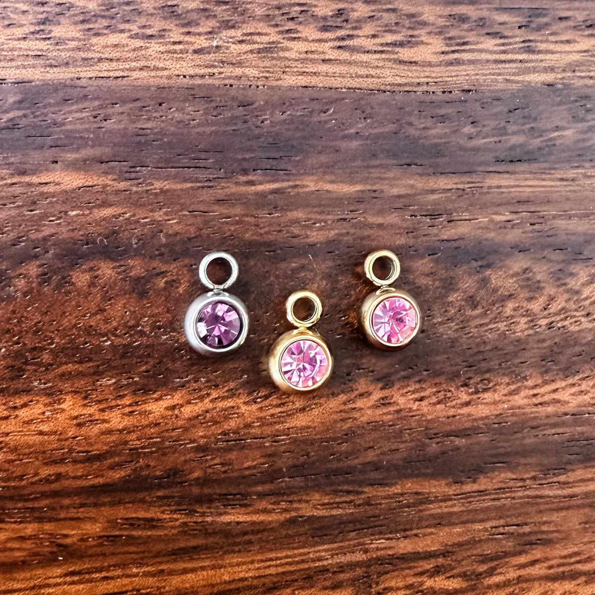 6mm Cubic Zirconia Round Birthstone Charms, 5 Pieces Total, Birthstone #1