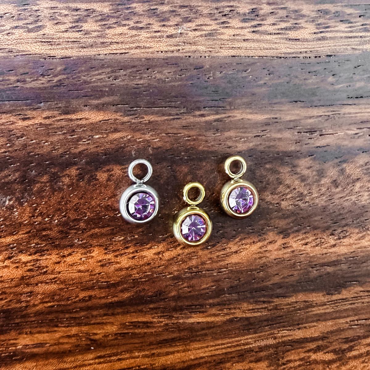 6mm Cubic Zirconia Round Birthstone Charms, 5 Pieces Total, Birthstone #1
