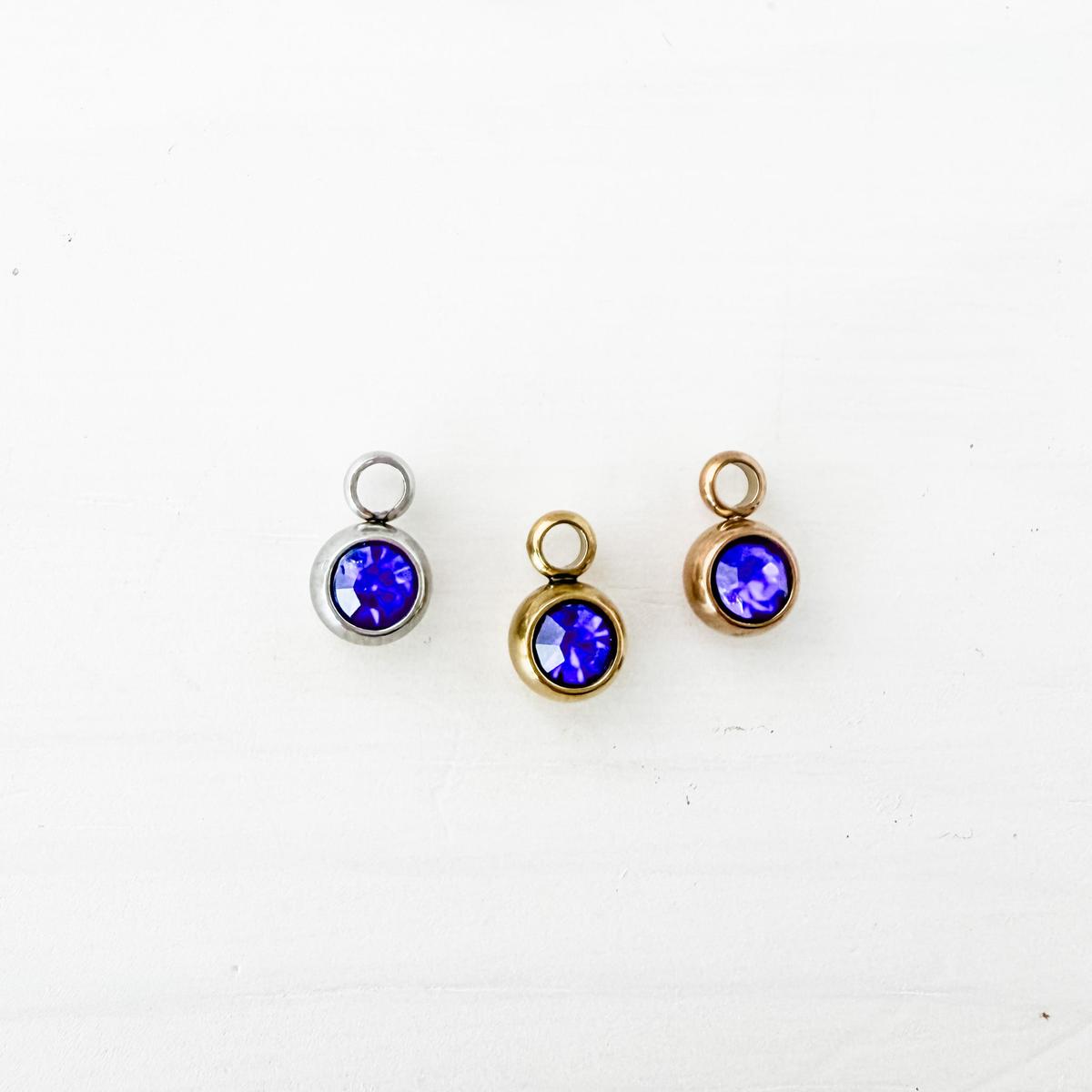 6mm Cubic Zirconia Round Birthstone Charms, 5 Pieces Total, Birthstone #1