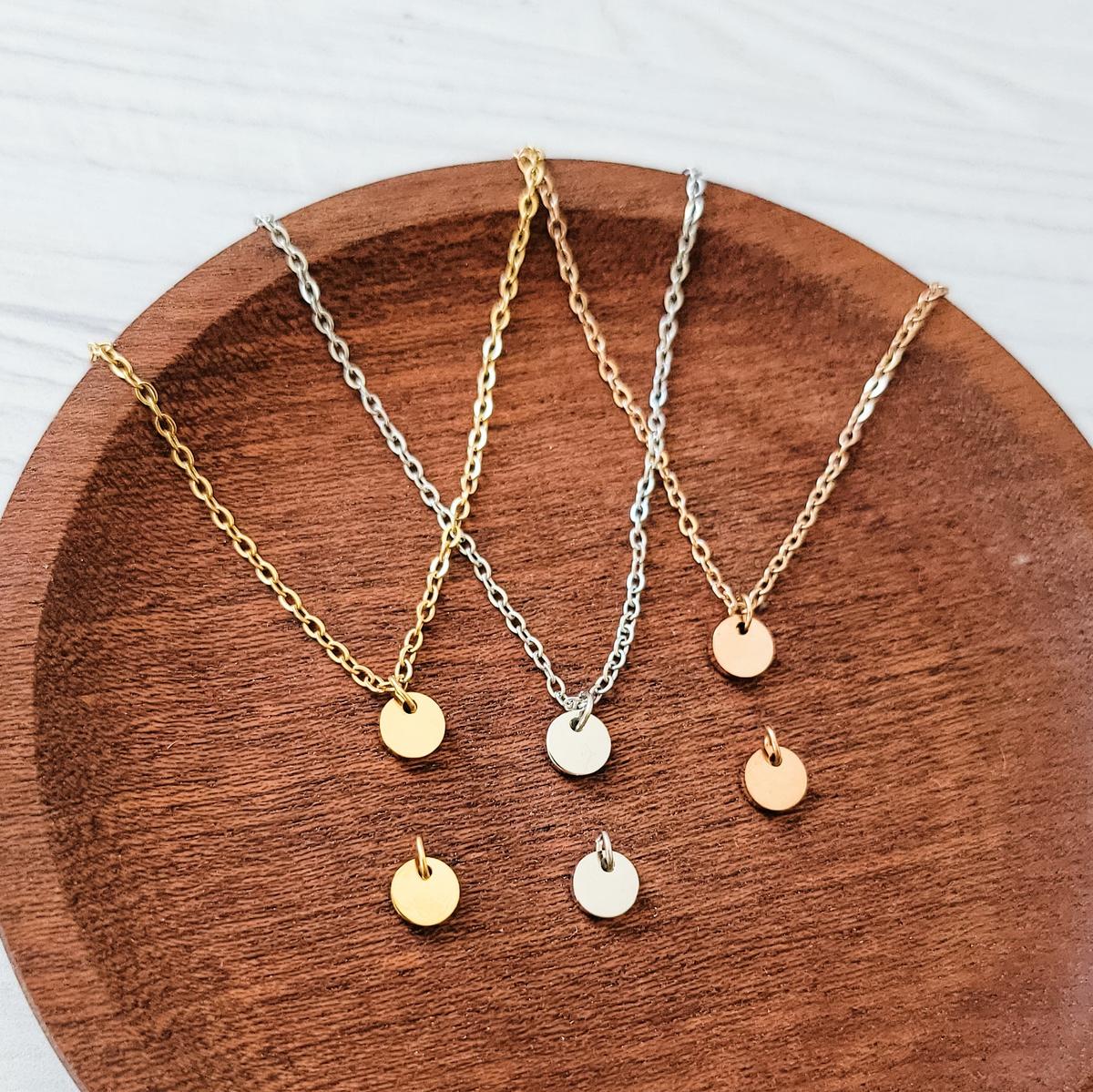 6mm Disc Necklace (Silver, Gold, or Rose Gold) and Optional Extra Discs, Metal Blank #173