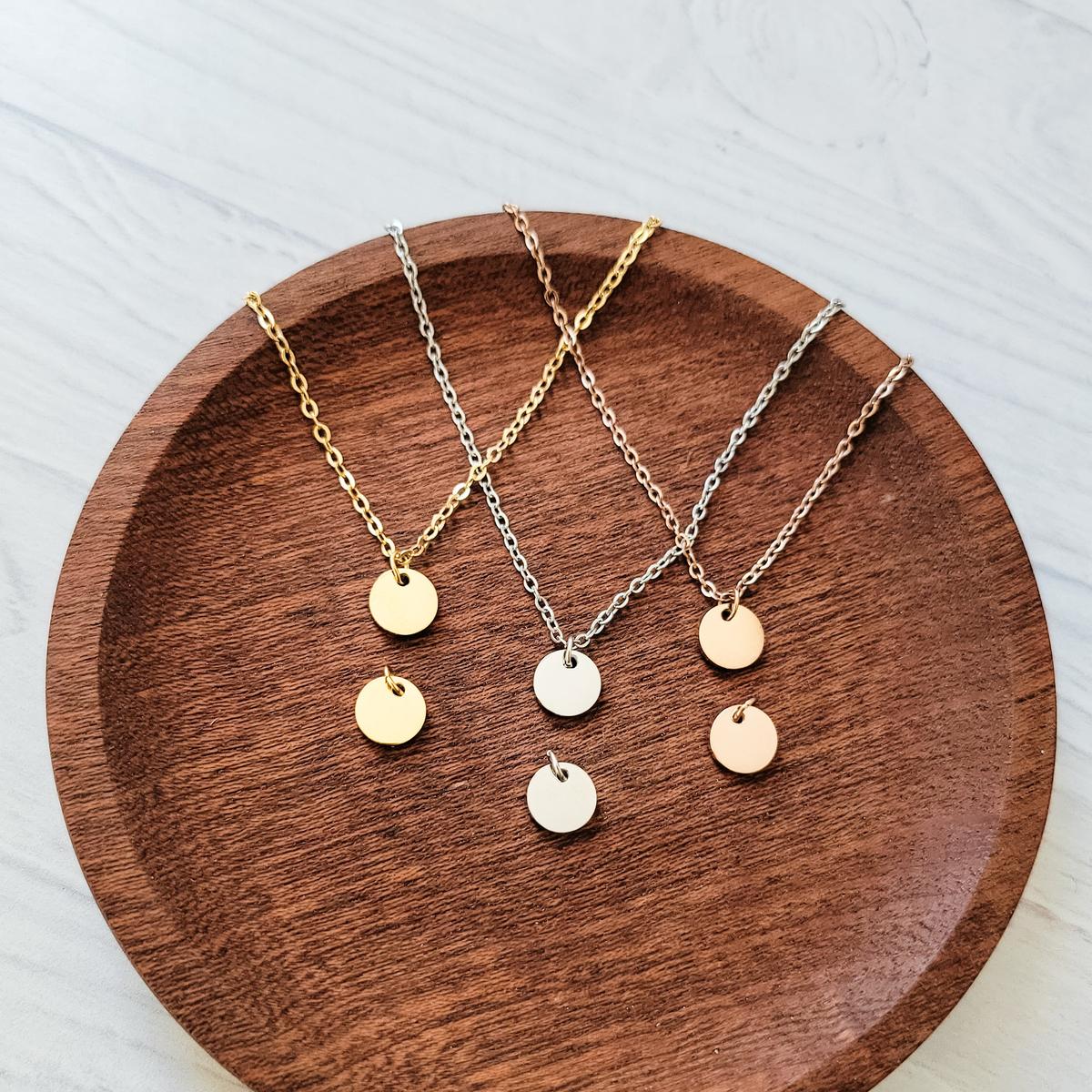 8mm Disc Necklace (Silver, Gold, or Rose Gold) and Optional Extra Discs, Metal Blank #172
